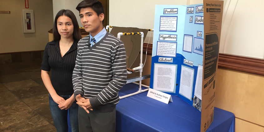 Alfred and Audrey Vargas, a brother and sister team from Sweetwater High School, won top honors from the Water Authority for water-related projects at the regional Science and Engineering Fair. Their work is designed to provide low-cost fresh water to people in developing countries. Photo: SDCWA