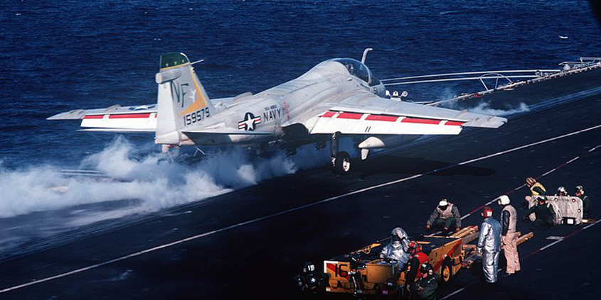 Fresh water aboard Midway was critical to building up enough fresh-water steam to accelerate this A-6E Intruder from 0 to approximately 150 miles per hour in only three seconds. Photo: USS Midway Museum