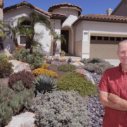 Jeff Moore stands in his front yard featuring his award-winning waterwise landscaping work. Photo: Charlie Neuman, Water Authority Vallecitos