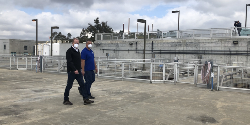 San Diego Mayor Kevin Faulconer tours the Alvarado Water Treatment Plant after meeting with workers to thank them for their continued service. Photo: City of San DIego water treatment plant