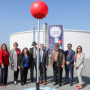Oceanside city leaders and water experts placed a giant Google Maps “location pin” into the ground at the San Luis Rey Water Reclamation Facility in February, which officially marked the new recycled water project on the map. Photo: San Diego County Water Authority Oceanside wins