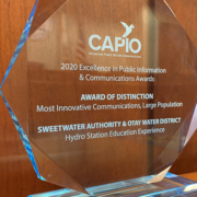 The Sweetwater Authority received CAPIO's EPIC Award earlier this month for its innovative communication for the Hydro Station Education Experience. Photo: Sweetwater Authority