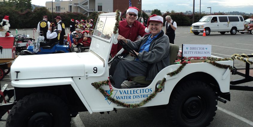 History on wheels rolls into the Vallecitos Water District when a 1947 Jeep becomes a museum display named for longtime board member Betty Ferguson. Ferguson is behind the wheel at the 2010 San Marcos Christmas Parade. Photo: Vallecitos Water District