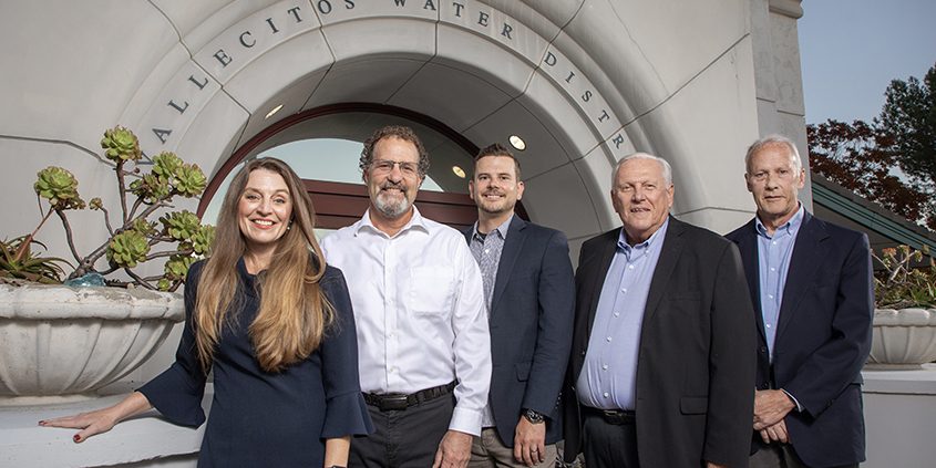Vallecitos Water District Board of Directors (left to right): President Tiffany Boyd-Hodgson, District 5; Vice President Jim Pennock, District 1: Director Erik A. Groset, Division 4; Director Jim Hernandez, Division 2; Director Craig Elitharp, Division 3. Photo: Vallecitos Water District